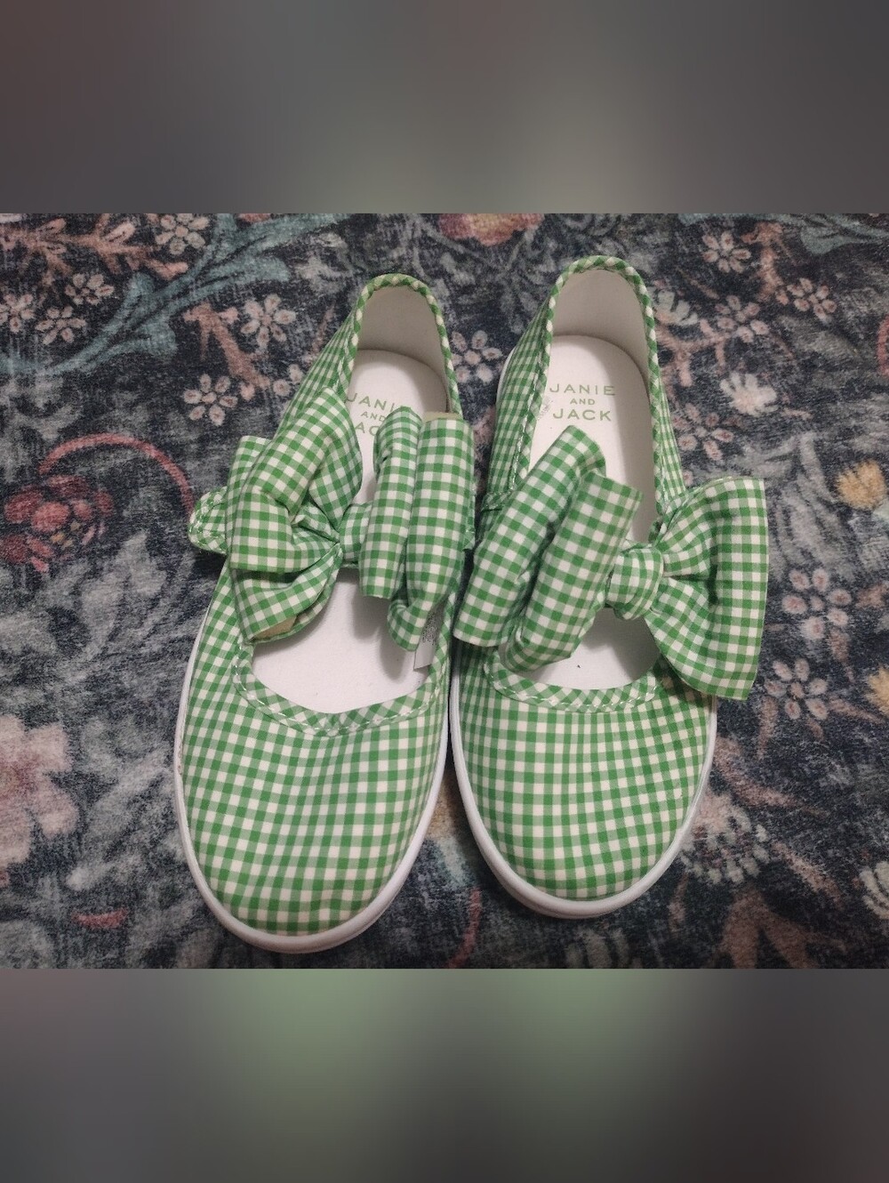 Janie and Jack Green Gingham Bow Mary Jane Sneakers